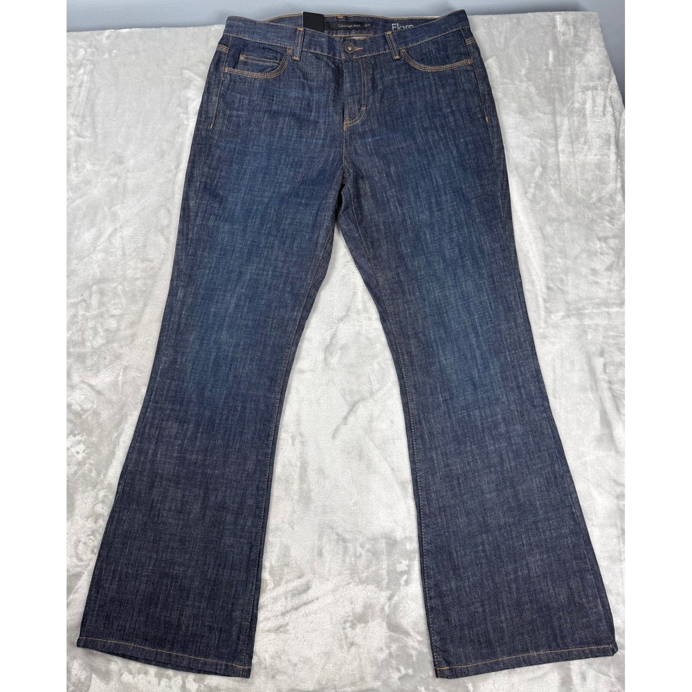 Calvin Klein Jeans Womens Size 32/14 Dark Wash Flare Leg Y2K Style Flare